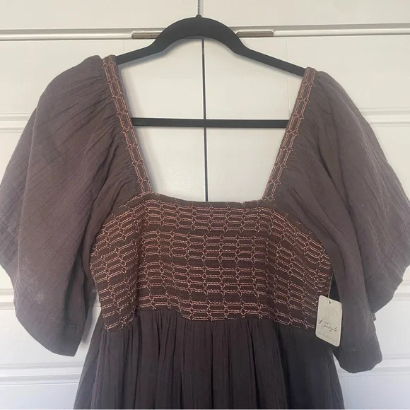 NWT Free People Easy To Love Bubble Mini Dress size medium color expresso beans - Picture 2 of 12